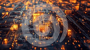 Quantum computing technology with glowing particles representing data flow