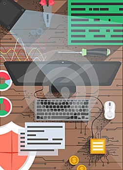 Quantum computing technology vector poster design template