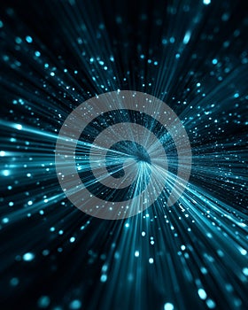 Quantum Data Stream â Glowing Light Tunnel for AI and Cloud Technology Background