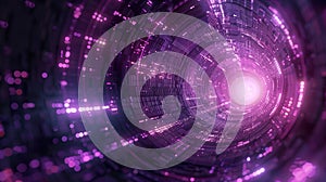 Quantum Data Tunnel in Digital Neon Purple. Generative AI