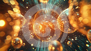 Quantum energy spheres interacting in digital multiverse