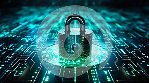 Quantum lock, blockchain, Cryptography cypher unbreakable codes and cyber security concept photo