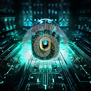 Quantum lock, blockchain, Cryptography cypher unbreakable codes and cyber security concept photo