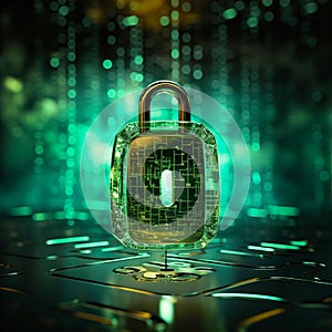 Quantum lock, blockchain, Cryptography cypher unbreakable codes and cyber security concept photo
