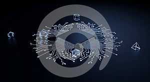 Quantum Microchip and Neon Circuitry Display