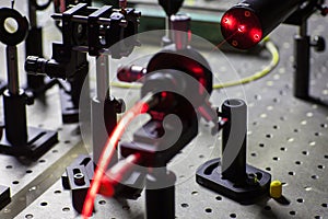 Quantum optics lab installations with laser, irises, appertures