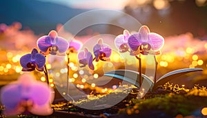 Quantum Orchid Garden. Artificial Intelligence concept. Generated Image