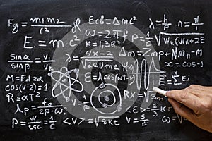 Quantum physics formulas written on a blackboard