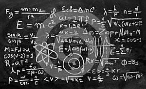 Quantum physics formulas written on a blackboard
