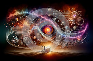 Quantum physics transcending into music, concept