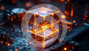 Quantum Processor Core Glowing with Energy on a Circuit Board