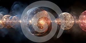 Quantum simulation of a parallel universe, floating multiverse spheres. By generative Ai