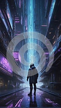 Quantum Symphony: Cyberpunk Hacker\'s Energetic Opus. Generative AI