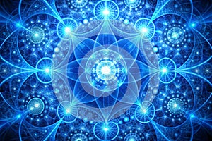 Quantum Technology: Abstract Fractal Patterns Illuminated in Blue