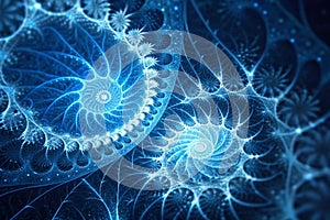 Quantum Technology: Abstract Fractal Patterns Illuminated in Blue