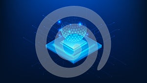 Quantum Technology Concept with Central Processing Sphere, Quantum Computing Data Analysis, Futuristic Digital Core, Advanced