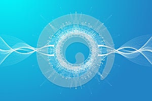 Quantum technology concept. Sphere explosion background. Deep learning artificial intelligence. Big data algorithms