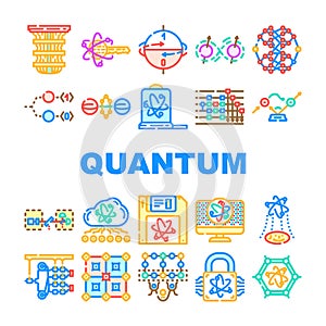 quantum technology data network icons set vector