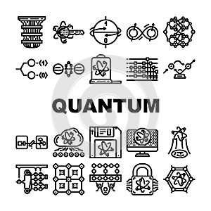 quantum technology data network icons set vector