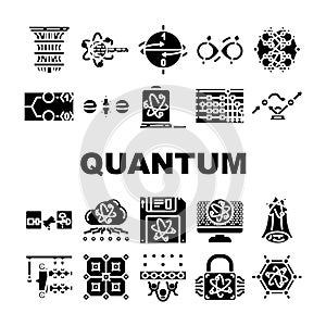 quantum technology data network icons set vector