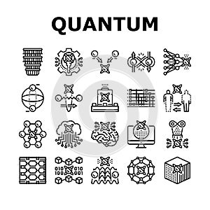 quantum technology data science icons set vector