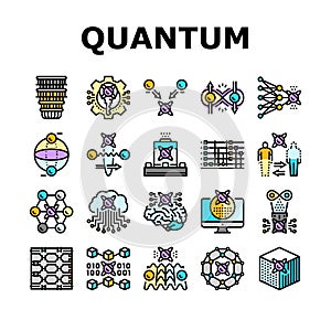 quantum technology data science icons set vector