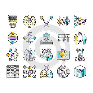 quantum technology data science icons set vector