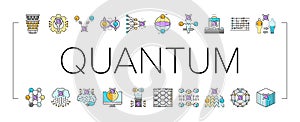 quantum technology data science icons set vector