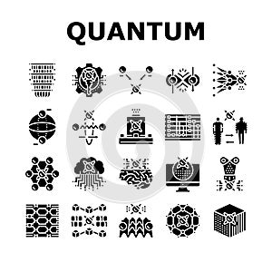 quantum technology data science icons set vector