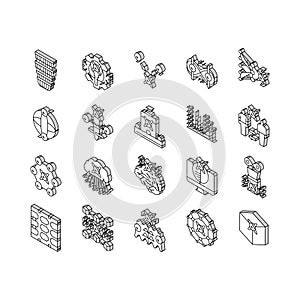 quantum technology data science isometric icons set vector
