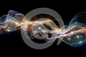 Quantum wavefunction visualized as abstract flowing energy. By generative Ai