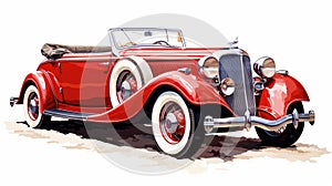 Quantumpunk Precision Painting: Red And Beige Old Car Drawing