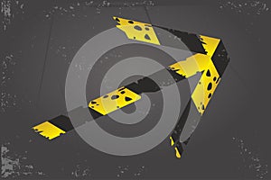 Quarantine banner. Barricade tape arrow. Direction and navigation sign. Duct tape on a floor. Vector design.