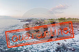 Quarantine due to coronavirus epidemic covid19 Tanah Lot - Temple in the Ocean. Bali, Indonesia Photo from the drone