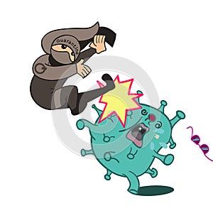Quarantine effectively defeats the virus. Illustration. Vector