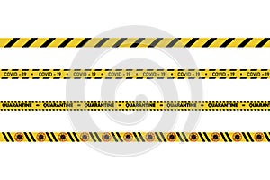Quarantine sign of biological hazard. Warning of yellow and black stripes quarantine coronavirus. Isolated on a