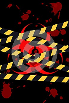 Quarantine sign with caution line on black background, pandemic area poster, vector illustration