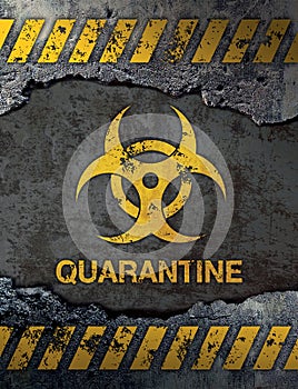 Quarantine sign on concrete cement wall background