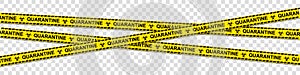 Quarantine warning tape, precaution, attention, alert. Protection against dangerous virus. Healthcare medicine protected concept