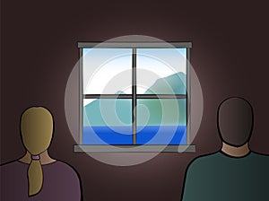 Quarantine Window Inside Couple Looking Outside