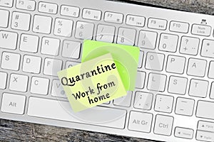 Quarantine Work from home text on sticky notes