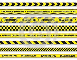 Quarantine zone warning tape. Novel coronavirus outbreak. Global lockdown. Coronavirus danger stripe. Police attention