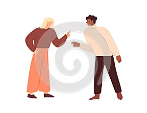 Quarrel in couple. Conflict between woman and man. People opponents at dispute, fighting and arguing. Disagreement