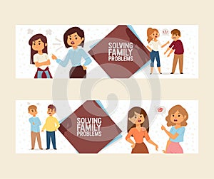 Quarrel vector people man woman in family conflict with children illustration backdrop unhappy couple relationship