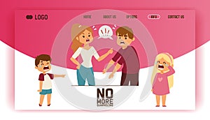 Quarrel vector web-page people man woman in family conflict crying children boy girl illustration backdrop unhappy