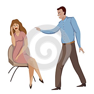 Quarrel. Young couple arguing. Man and woman shouting at each other. Problems in relationships, disagreement and conflict.