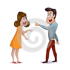 Quarrel. Young couple arguing. Man and woman shouting at each other. Problems in relationships, disagreement and conflict.