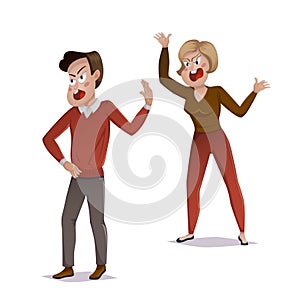 Quarrel. Young couple arguing. Man and woman shouting at each other. Problems in relationships, disagreement and conflict.