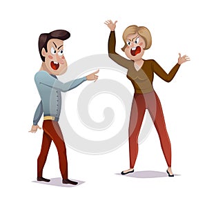 Quarrel. Young couple arguing. Man and woman shouting at each other. Problems in relationships, disagreement and conflict.