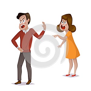 Quarrel. Young couple arguing. Man and woman shouting at each other. Problems in relationships, disagreement and conflict.